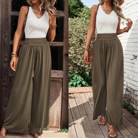 Boho black solid wide leg pants - Picture 3 of 16